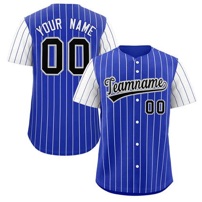 Custom Royal Black-White Stripe Fashion Raglan Sleeves Authentic Baseball Jersey