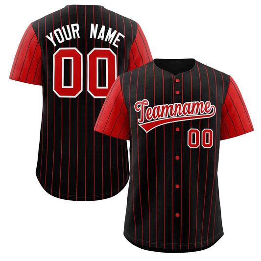 Custom Black Red-White Stripe Fashion Raglan Sleeves Authentic Baseball Jersey