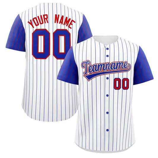 Custom White Royal-Red Stripe Fashion Raglan Sleeves Authentic Baseball Jersey