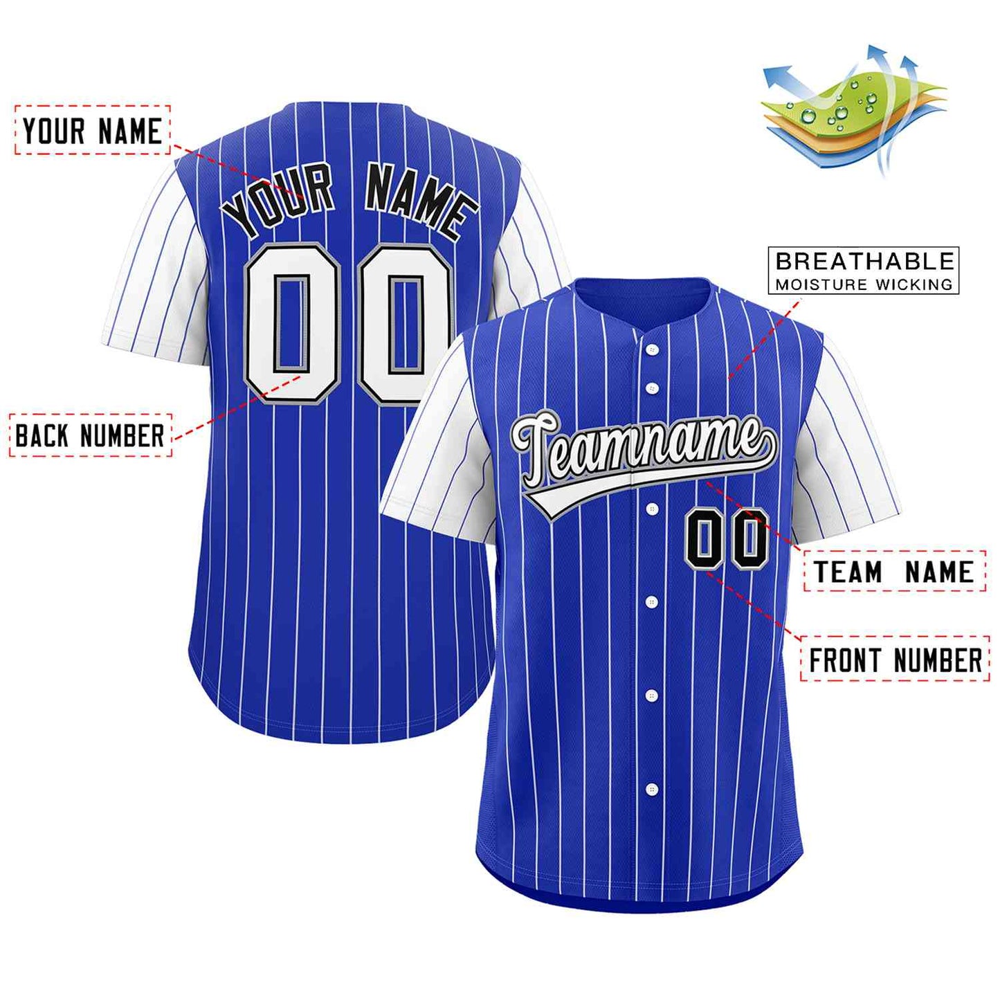 Custom Royal White-Black Stripe Fashion Raglan Sleeves Authentic Baseball Jersey