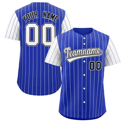 Custom Royal White-Black Stripe Fashion Raglan Sleeves Authentic Baseball Jersey