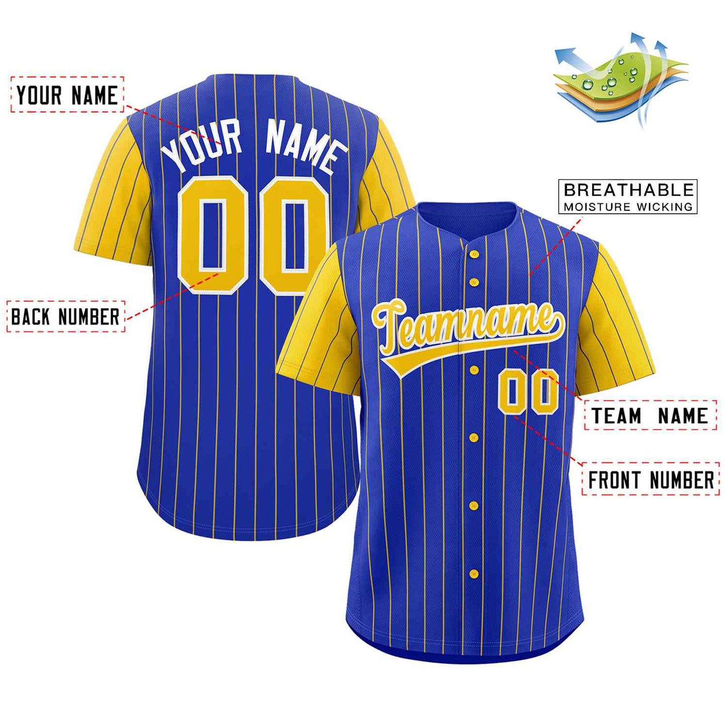 Custom Royal Gold-White Stripe Fashion Raglan Sleeves Authentic Baseball Jersey