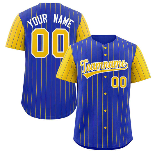 Custom Royal Gold-White Stripe Fashion Raglan Sleeves Authentic Baseball Jersey