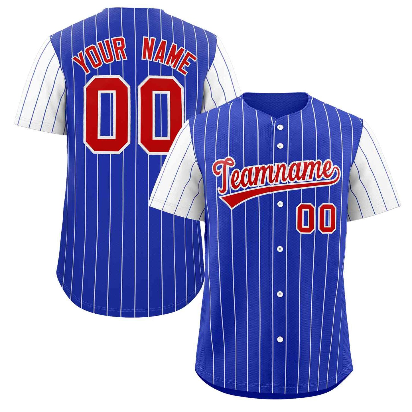 Custom Royal Red-White Stripe Fashion Raglan Sleeves Authentic Baseball Jersey