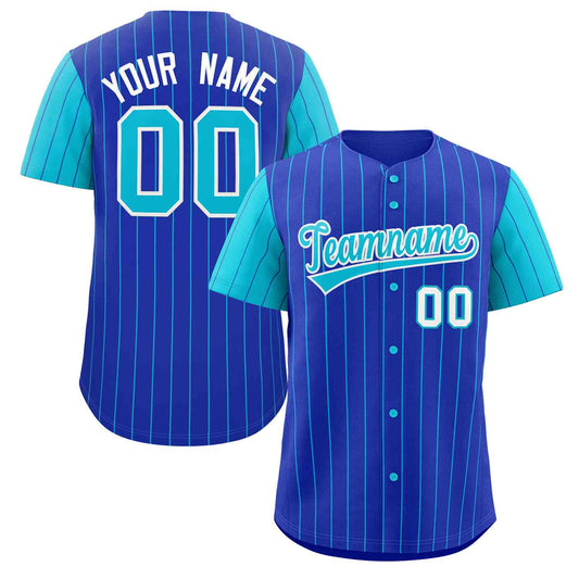 Custom Royal Light Blue-White Stripe Fashion Raglan Sleeves Authentic Baseball Jersey