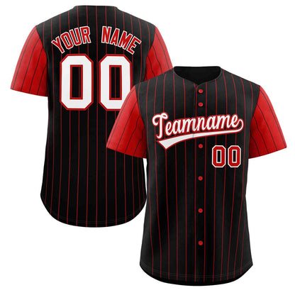 Custom Black White-Red Stripe Fashion Raglan Sleeves Authentic Baseball Jersey