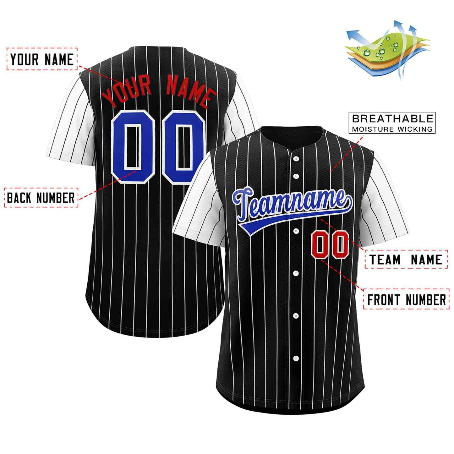 Custom Black Royal-White Stripe Fashion Raglan Sleeves Authentic Baseball Jersey