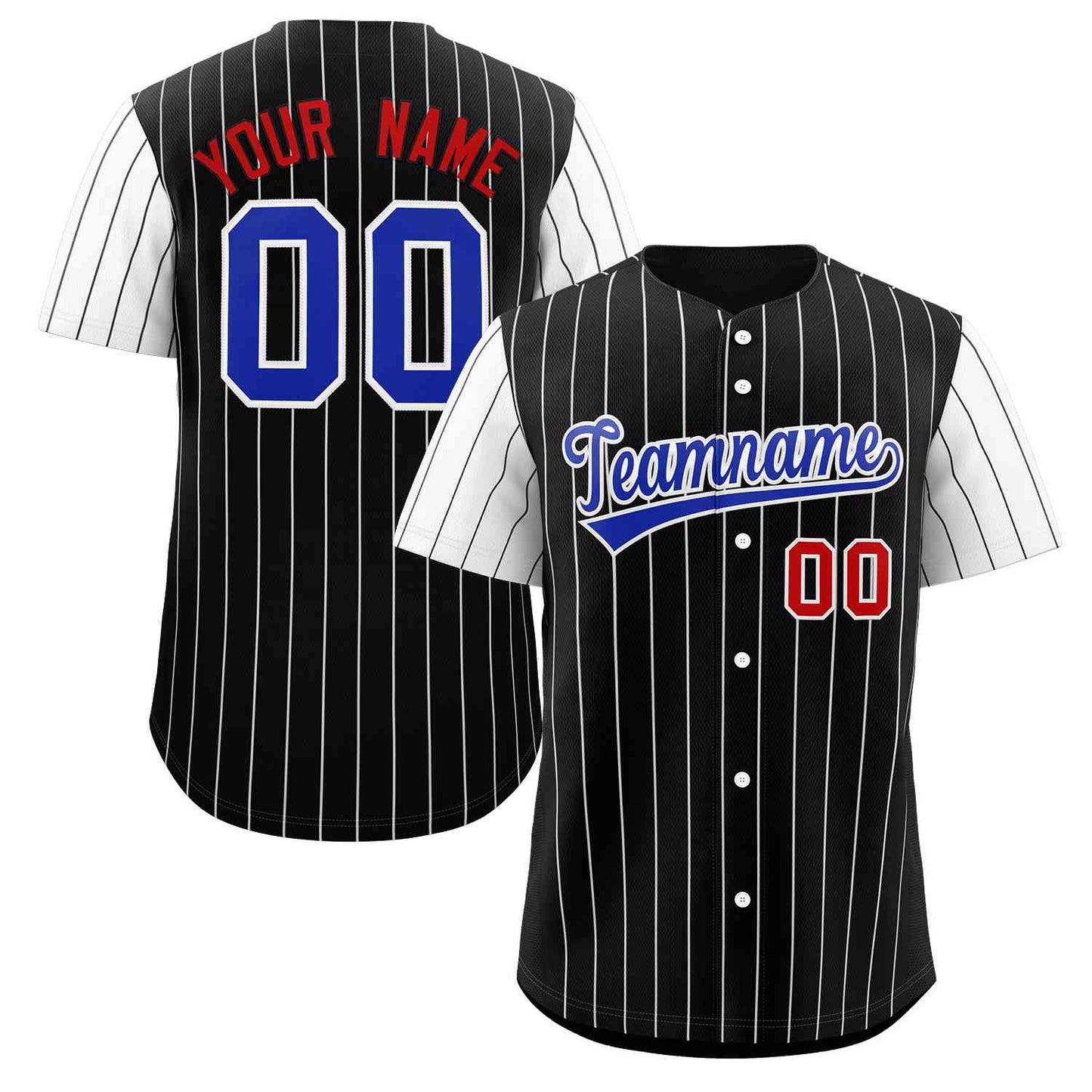 Custom Black Royal-White Stripe Fashion Raglan Sleeves Authentic Baseball Jersey