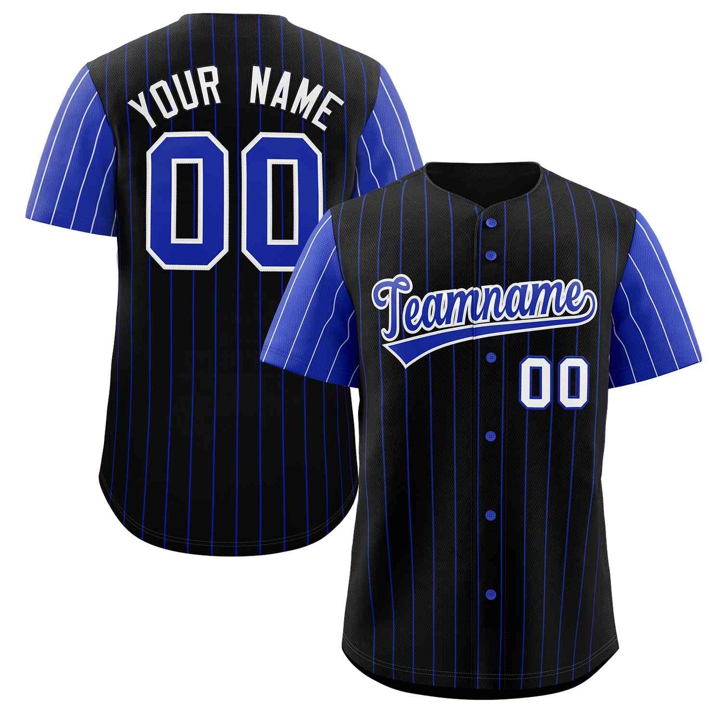 Custom Black Royal-White Stripe Fashion Raglan Sleeves Authentic Baseball Jersey