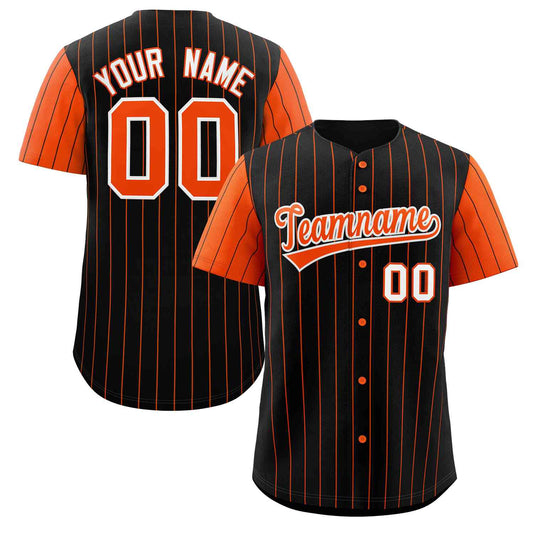 Custom Black Orange-White Stripe Fashion Raglan Sleeves Authentic Baseball Jersey