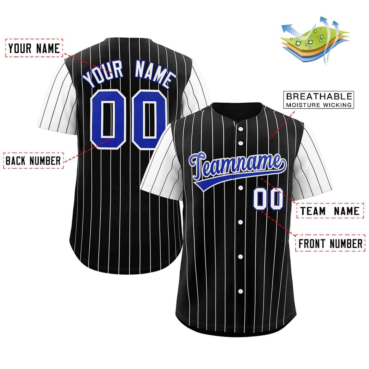 Custom Black Royal-White Stripe Fashion Raglan Sleeves Authentic Baseball Jersey