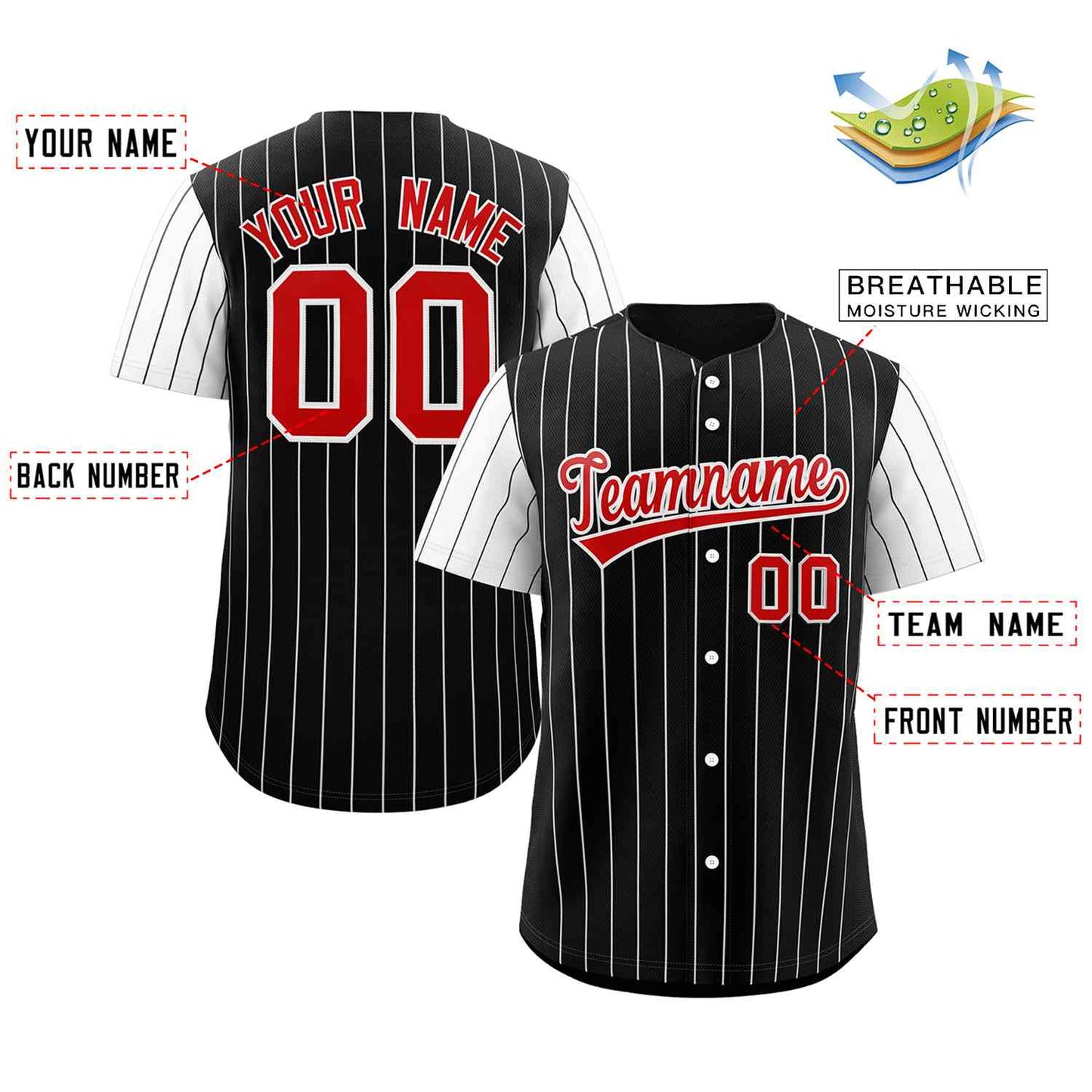 Custom Black Red-White Stripe Fashion Raglan Sleeves Authentic Baseball Jersey