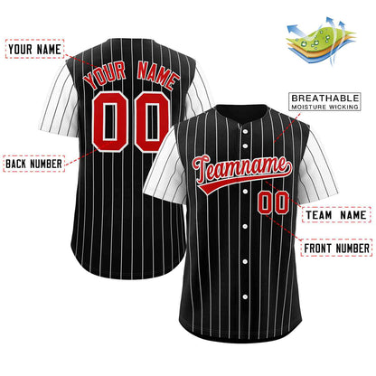 Custom Black Red-White Stripe Fashion Raglan Sleeves Authentic Baseball Jersey