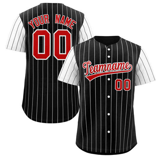 Custom Black Red-White Stripe Fashion Raglan Sleeves Authentic Baseball Jersey