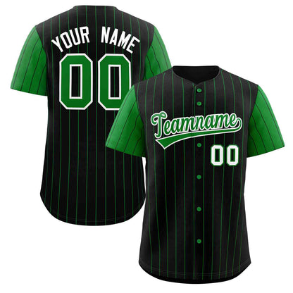 Custom Black Kelly Green-White Stripe Fashion Raglan Sleeves Authentic Baseball Jersey