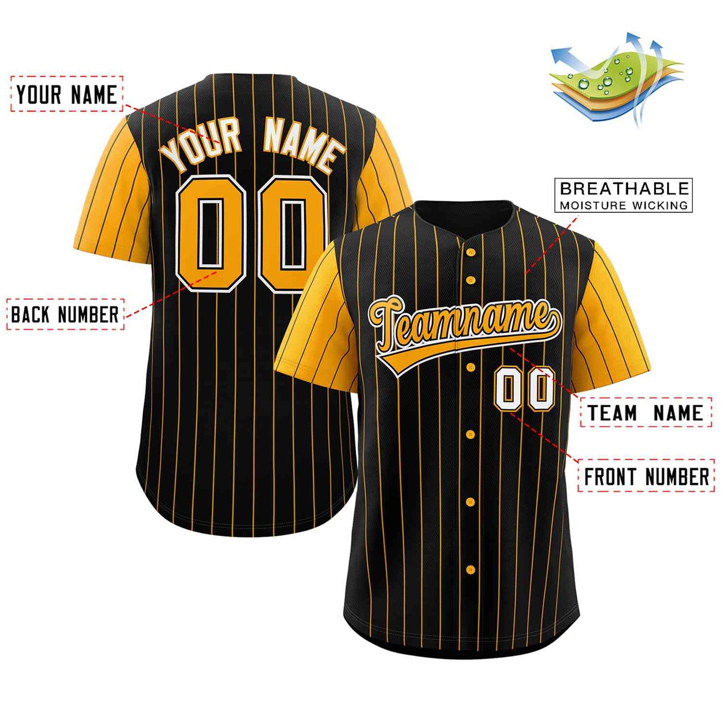 Custom Black Yellow-White Stripe Fashion Raglan Sleeves Authentic Baseball Jersey