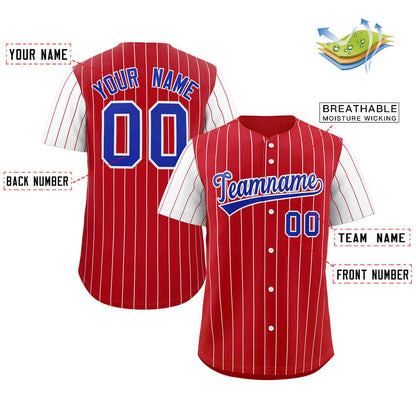 Custom Red Royal-White Stripe Fashion Raglan Sleeves Authentic Baseball Jersey