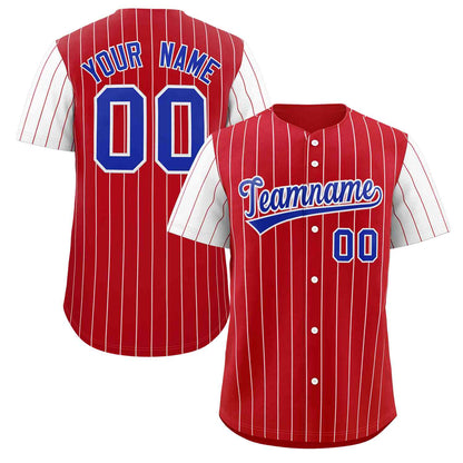 Custom Red Royal-White Stripe Fashion Raglan Sleeves Authentic Baseball Jersey