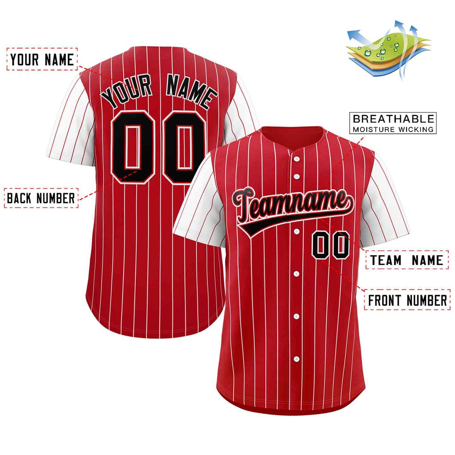 Custom Red Black-White Stripe Fashion Raglan Sleeves Authentic Baseball Jersey