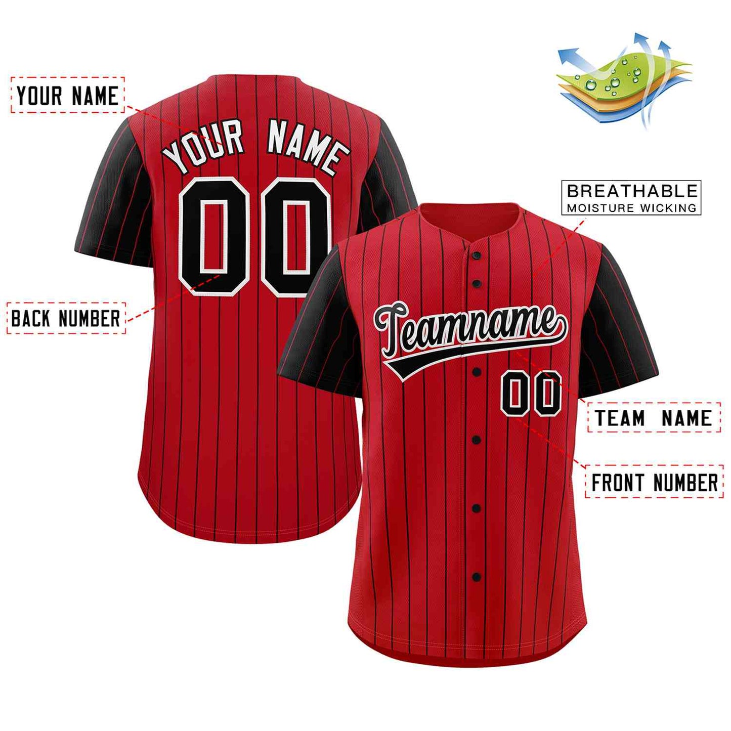 Custom Red Black-White Stripe Fashion Raglan Sleeves Authentic Baseball Jersey