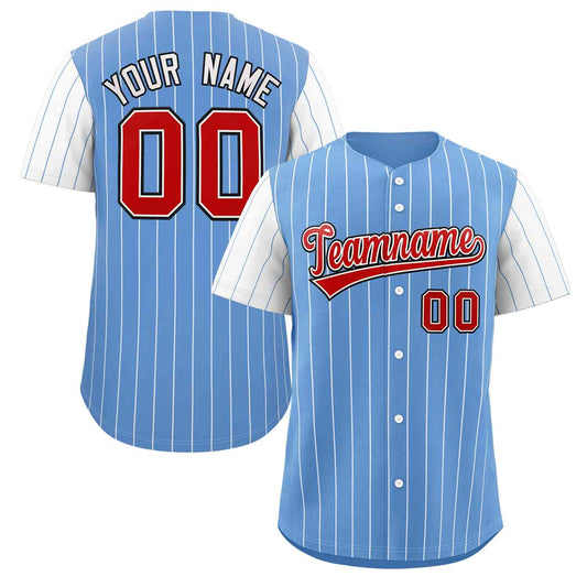 Custom Light Blue Red-White Stripe Fashion Raglan Sleeves Authentic Baseball Jersey