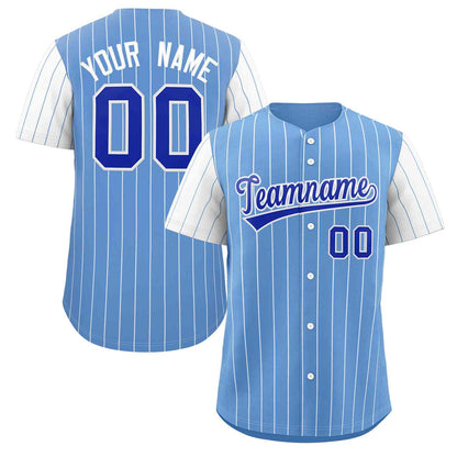 Custom Light Blue Royal-White Stripe Fashion Raglan Sleeves Authentic Baseball Jersey