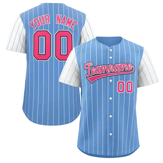 Custom Light Blue Pink-White Stripe Fashion Raglan Sleeves Authentic Baseball Jersey