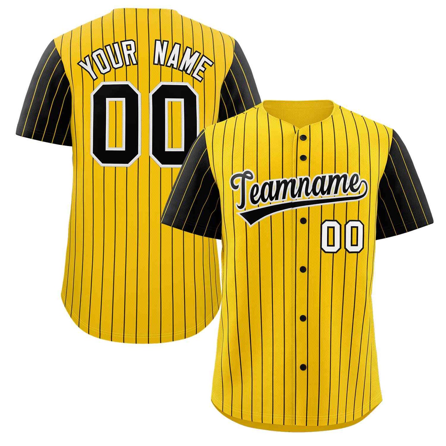 Custom Gold Black-White Stripe Fashion Raglan Sleeves Authentic Baseball Jersey