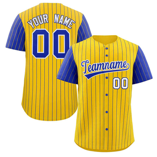 Custom Gold Royal-White Stripe Fashion Raglan Sleeves Authentic Baseball Jersey