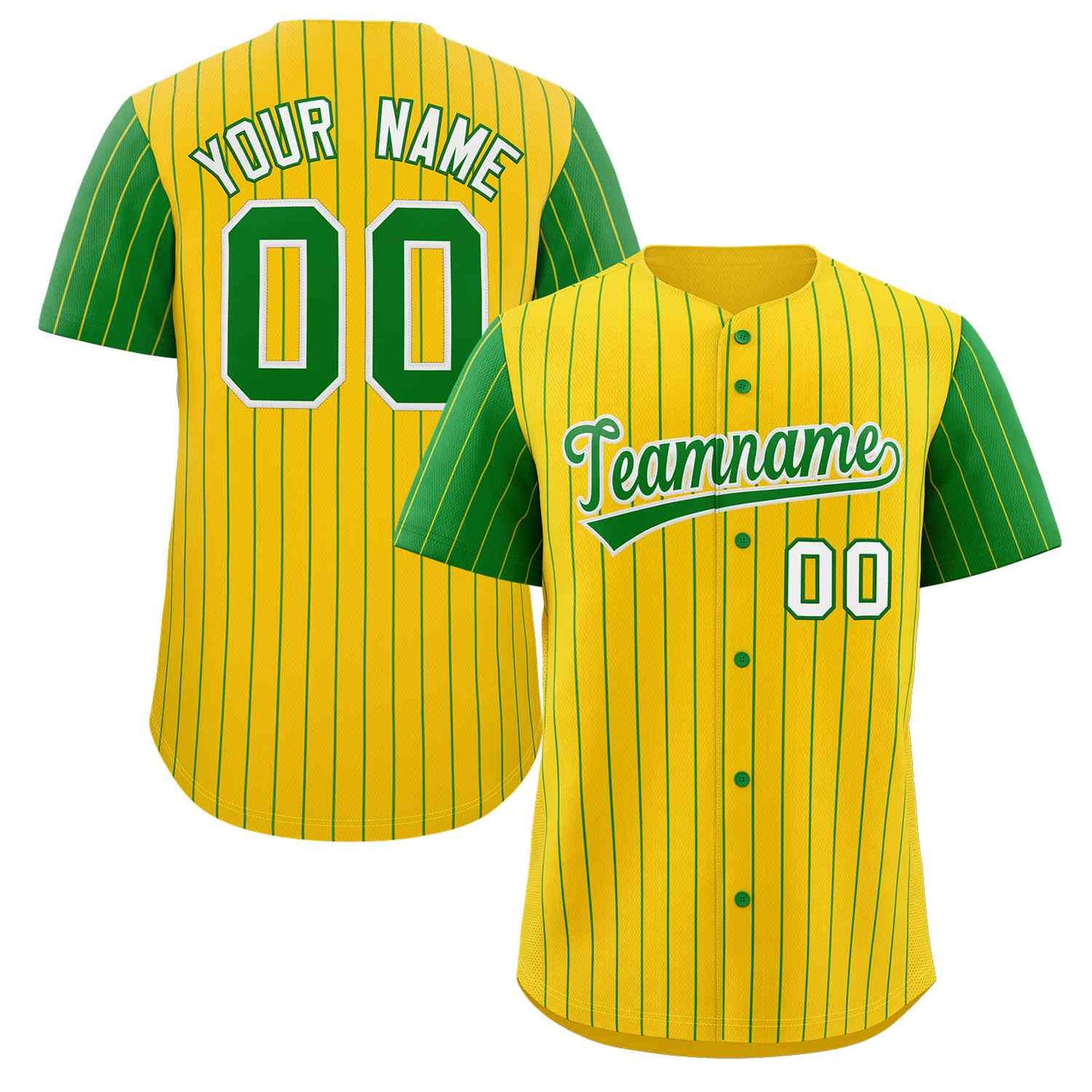 Custom Gold Kelly Green-White Stripe Fashion Raglan Sleeves Authentic Baseball Jersey