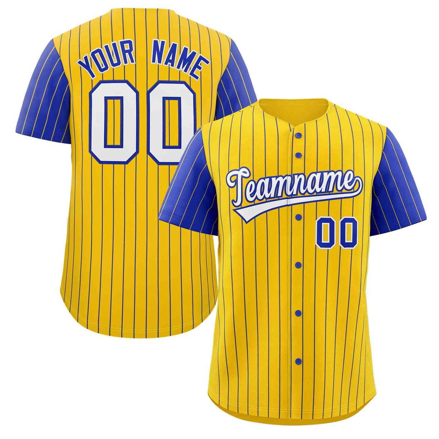 Custom Gold White-Royal Stripe Fashion Raglan Sleeves Authentic Baseball Jersey