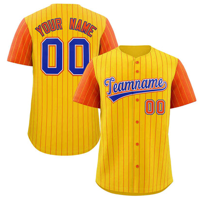 Custom Gold Royal-White Stripe Fashion Raglan Sleeves Authentic Baseball Jersey