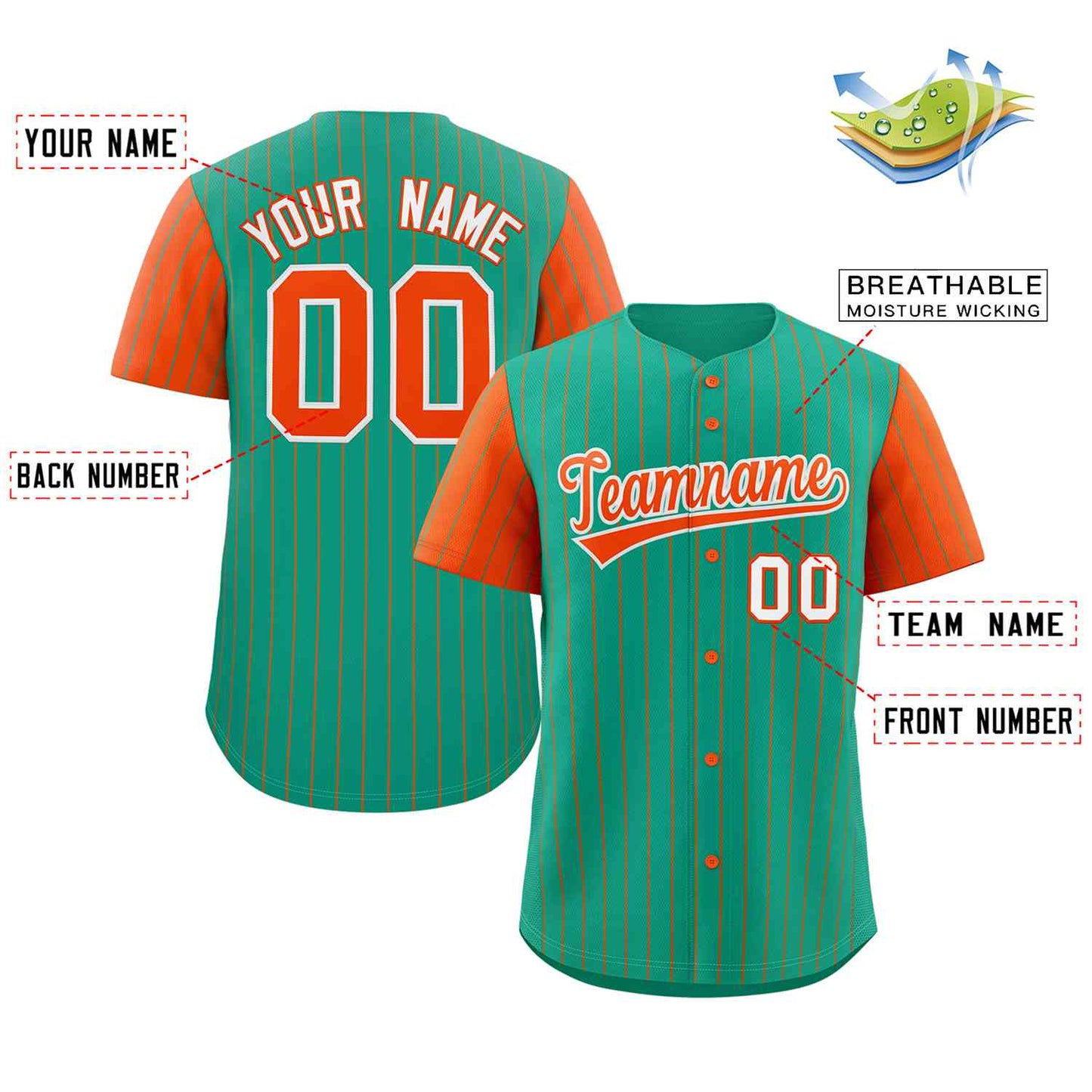 Custom Teal Orange-White Stripe Fashion Raglan Sleeves Authentic Baseball Jersey