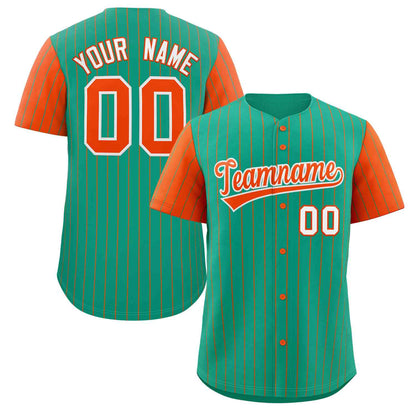 Custom Teal Orange-White Stripe Fashion Raglan Sleeves Authentic Baseball Jersey