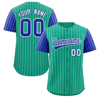 Custom Teal Royal-White Stripe Fashion Raglan Sleeves Authentic Baseball Jersey