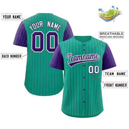 Custom Teal Purple-White Stripe Fashion Raglan Sleeves Authentic Baseball Jersey