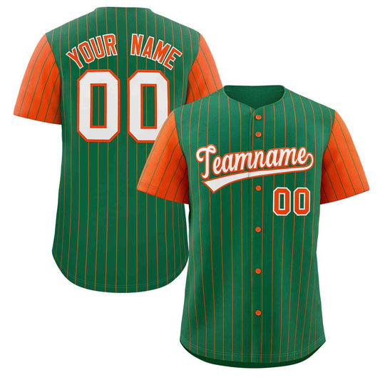 Custom Kelly Green White-Orange Stripe Fashion Raglan Sleeves Authentic Baseball Jersey