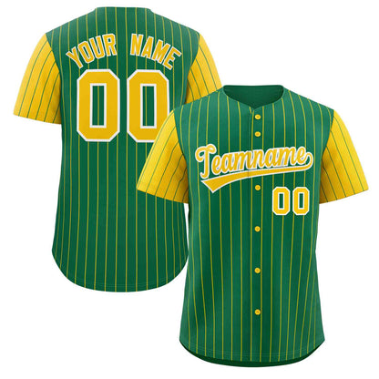 Custom Kelly Green Gold-White Stripe Fashion Raglan Sleeves Authentic Baseball Jersey