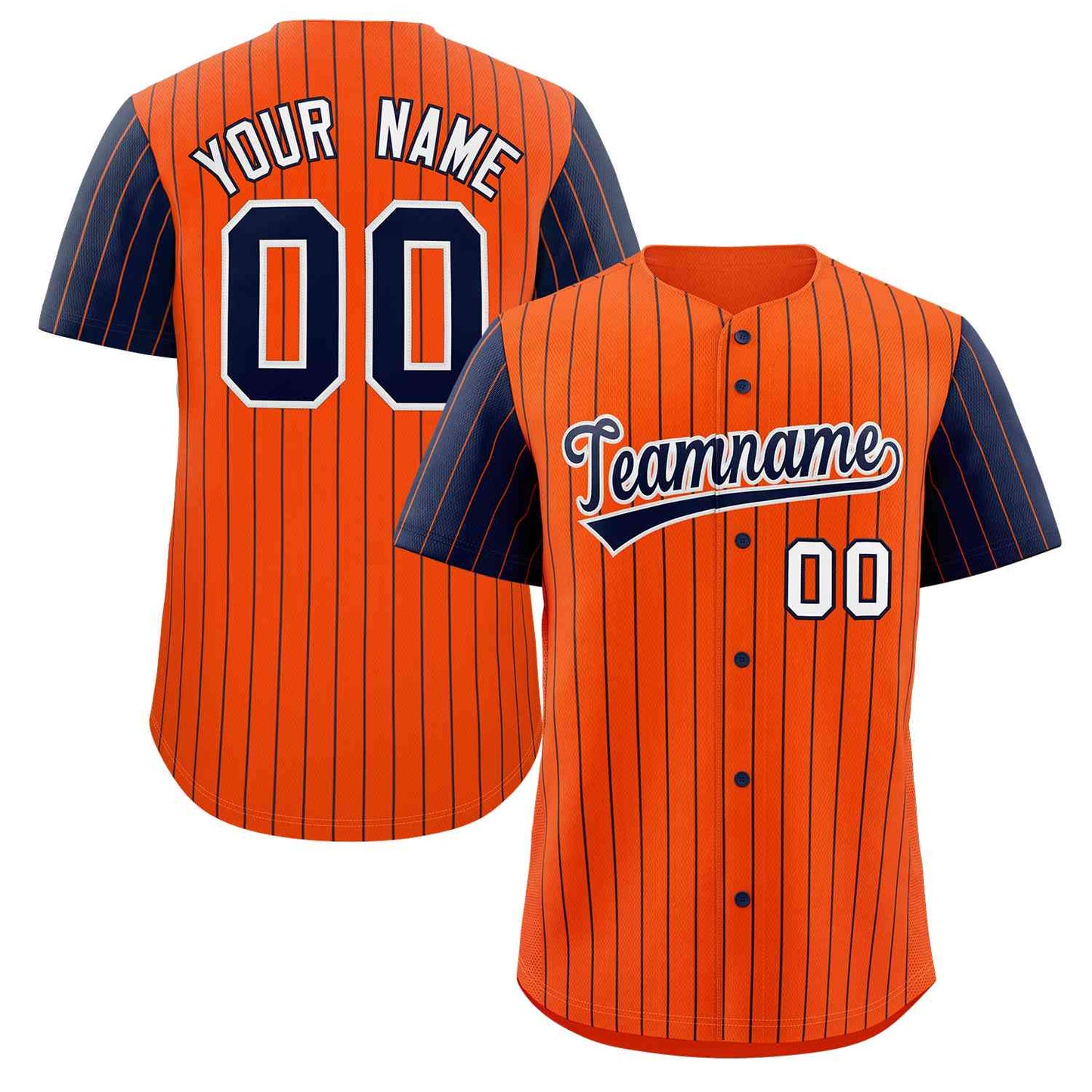 Custom Orange Navy-White Stripe Fashion Raglan Sleeves Authentic Baseball Jersey