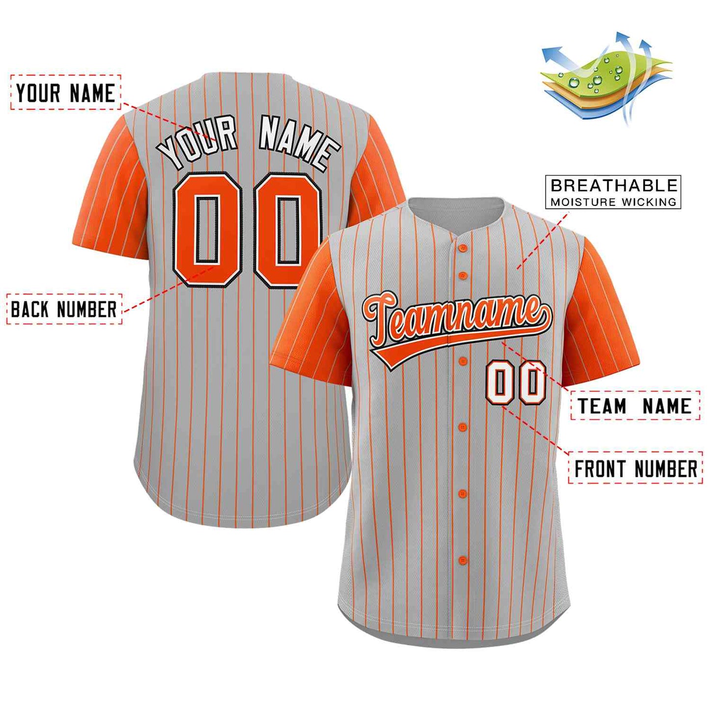 Custom Gray Orange-White Stripe Fashion Raglan Sleeves Authentic Baseball Jersey