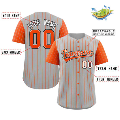 Custom Gray Orange-White Stripe Fashion Raglan Sleeves Authentic Baseball Jersey