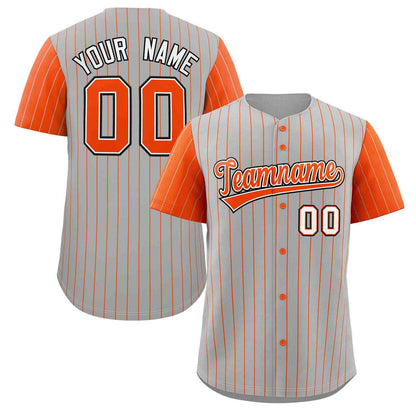 Custom Gray Orange-White Stripe Fashion Raglan Sleeves Authentic Baseball Jersey