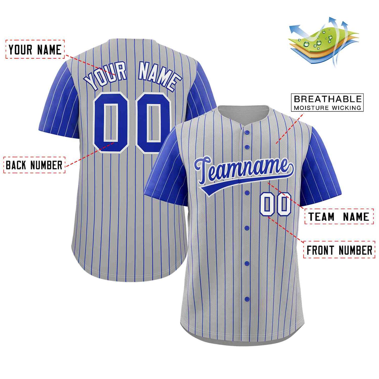 Custom Gray Royal-White Stripe Fashion Raglan Sleeves Authentic Baseball Jersey