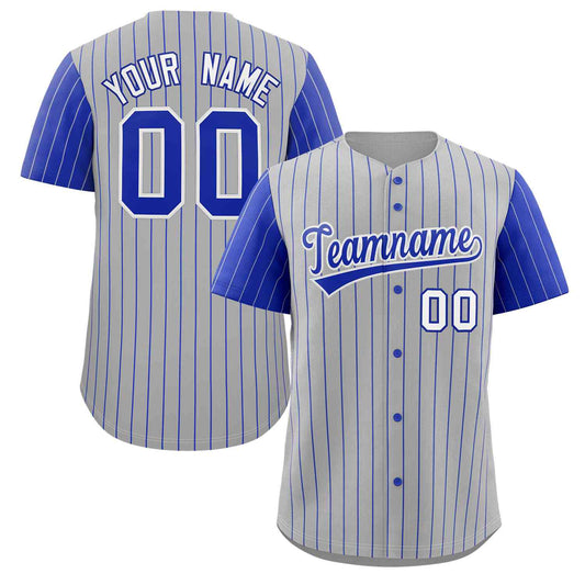 Custom Gray Royal-White Stripe Fashion Raglan Sleeves Authentic Baseball Jersey