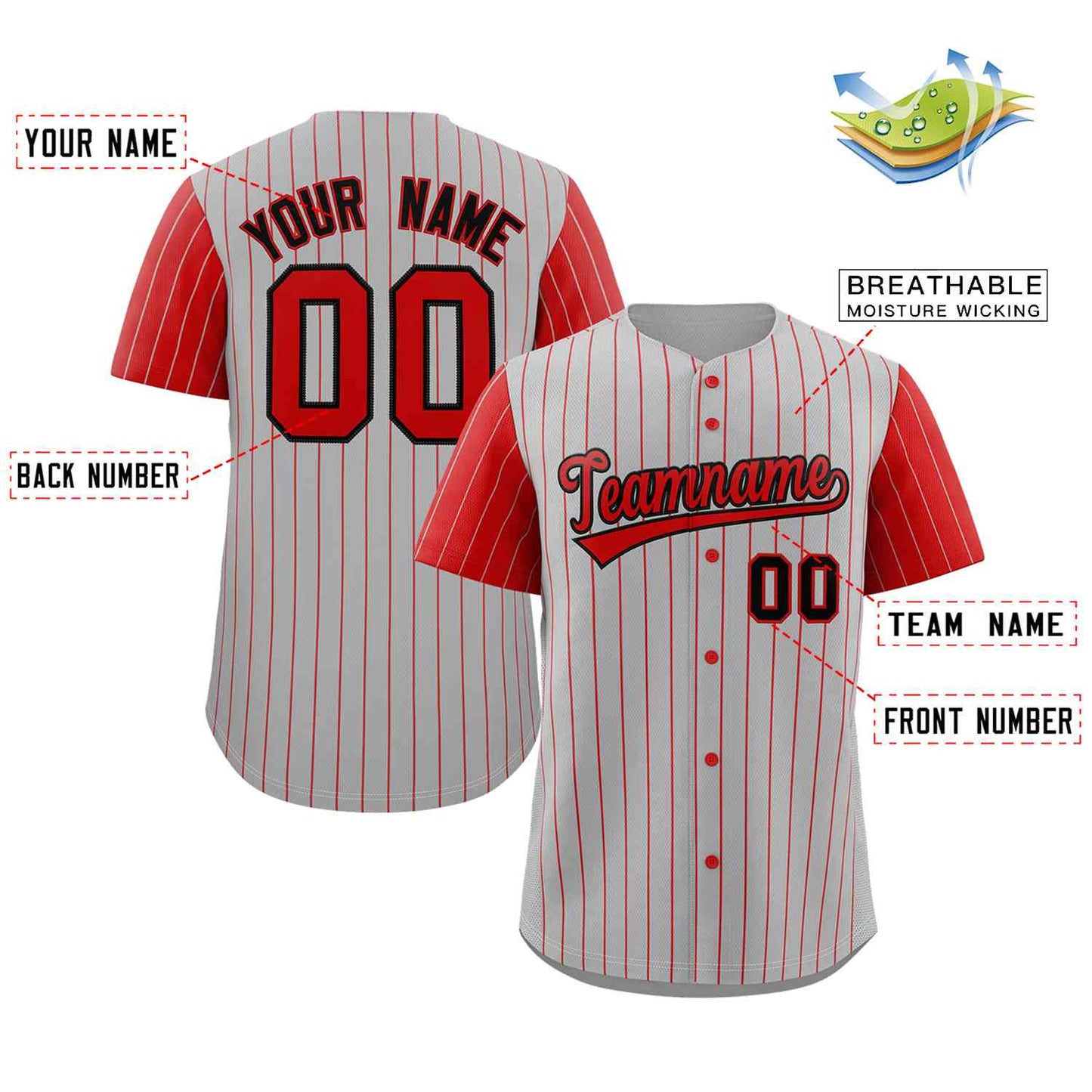 Custom Gray Red-Black Stripe Fashion Raglan Sleeves Authentic Baseball Jersey