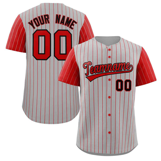 Custom Gray Red-Black Stripe Fashion Raglan Sleeves Authentic Baseball Jersey