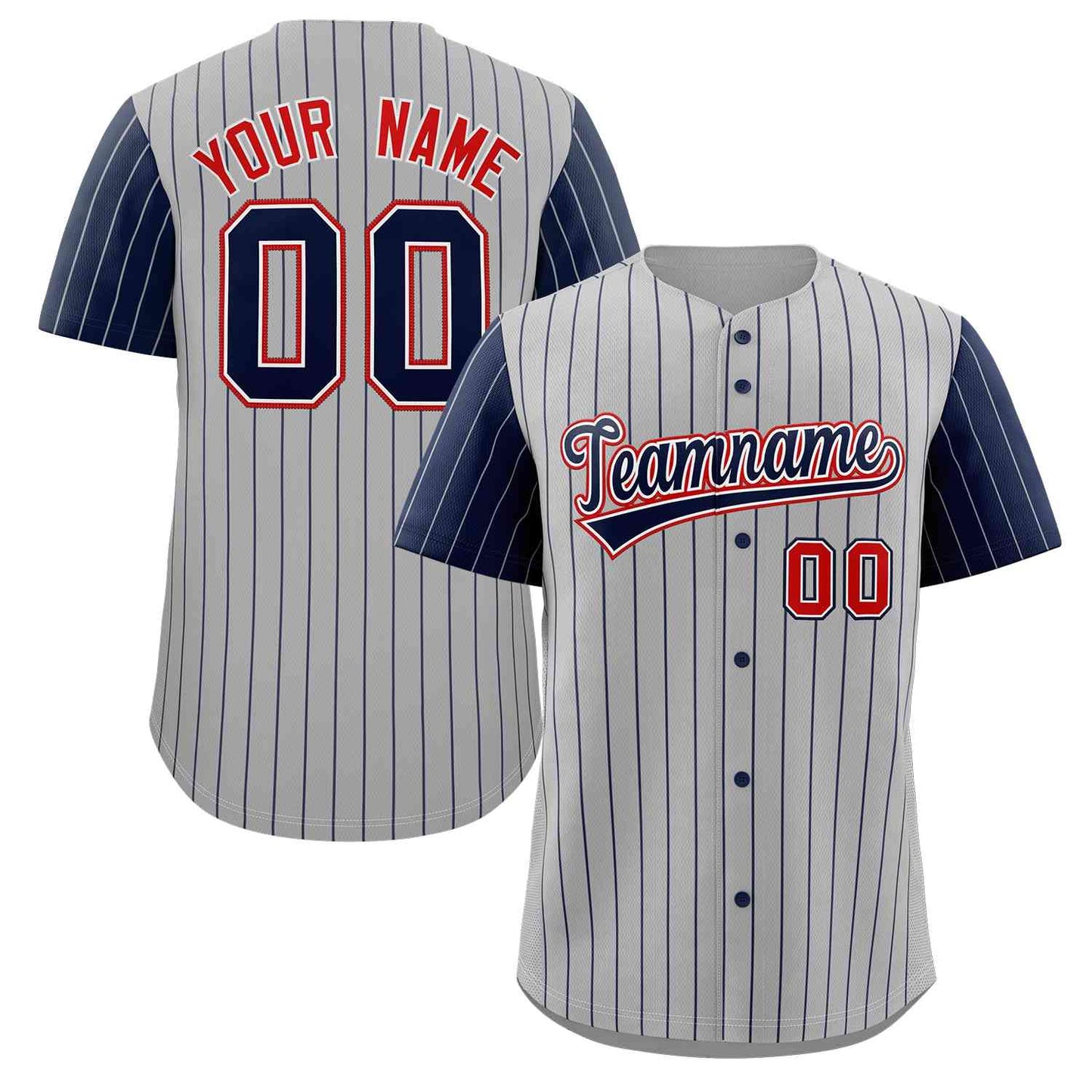 Custom Gray Navy-White Stripe Fashion Raglan Sleeves Authentic Baseball Jersey