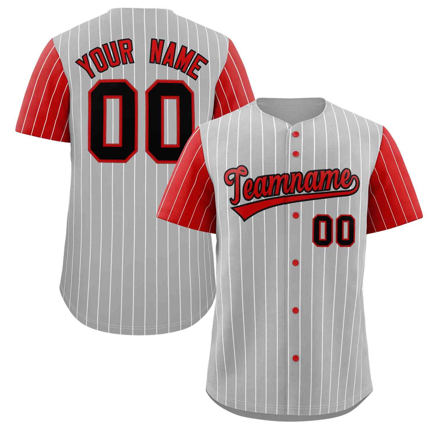 Custom Gray Red-Black Stripe Fashion Raglan Sleeves Authentic Baseball Jersey