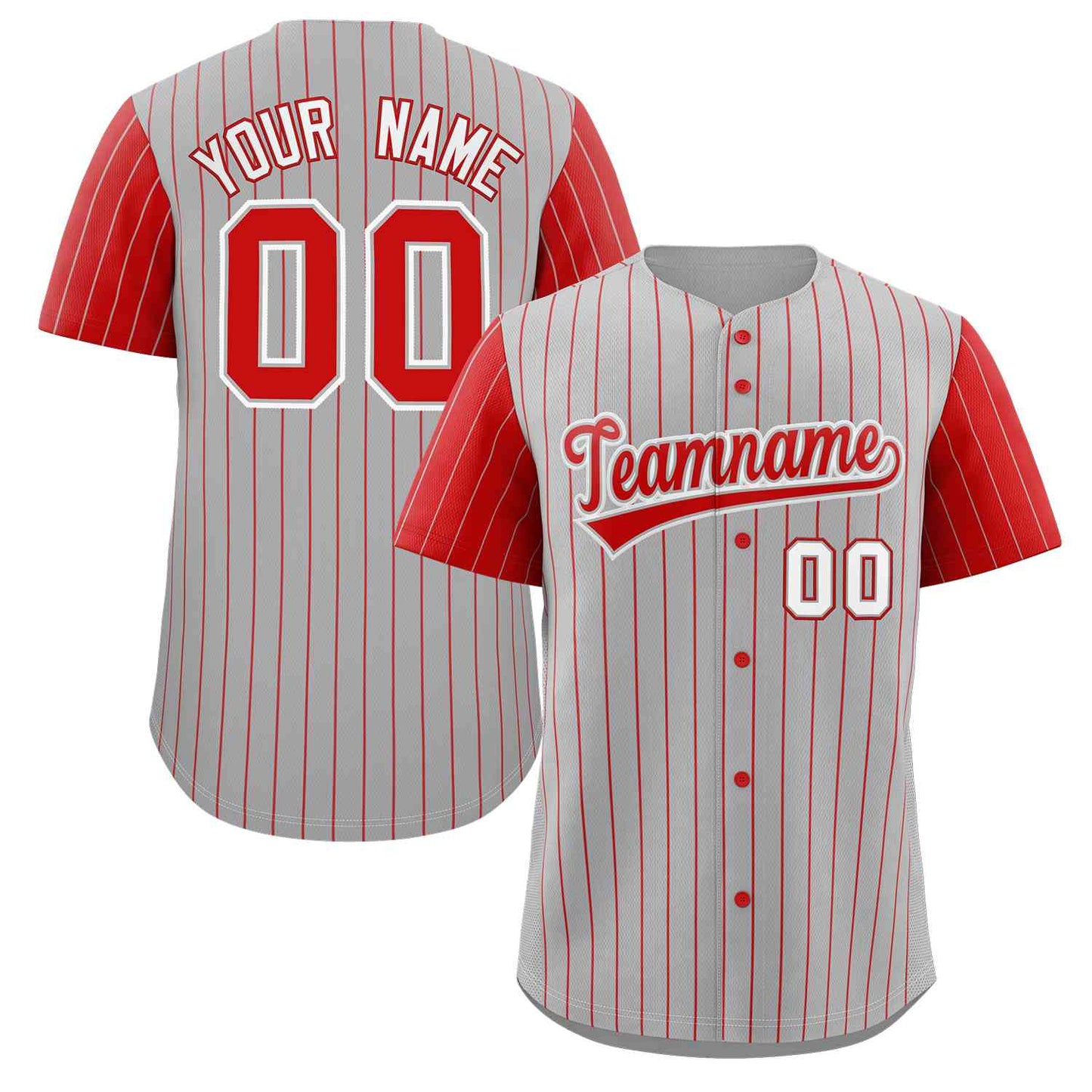 Custom Gray Red-White Stripe Fashion Raglan Sleeves Authentic Baseball Jersey