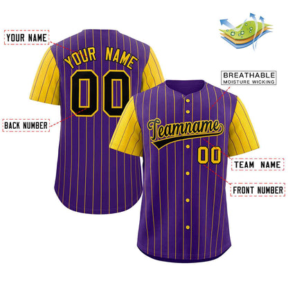 Custom Purple Black-Gold Stripe Fashion Raglan Sleeves Authentic Baseball Jersey